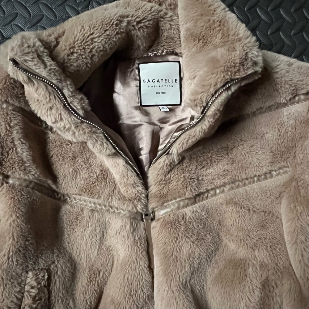 Bagatelle Plush Faux Fur Coat in Beige - Picture 3 of 3